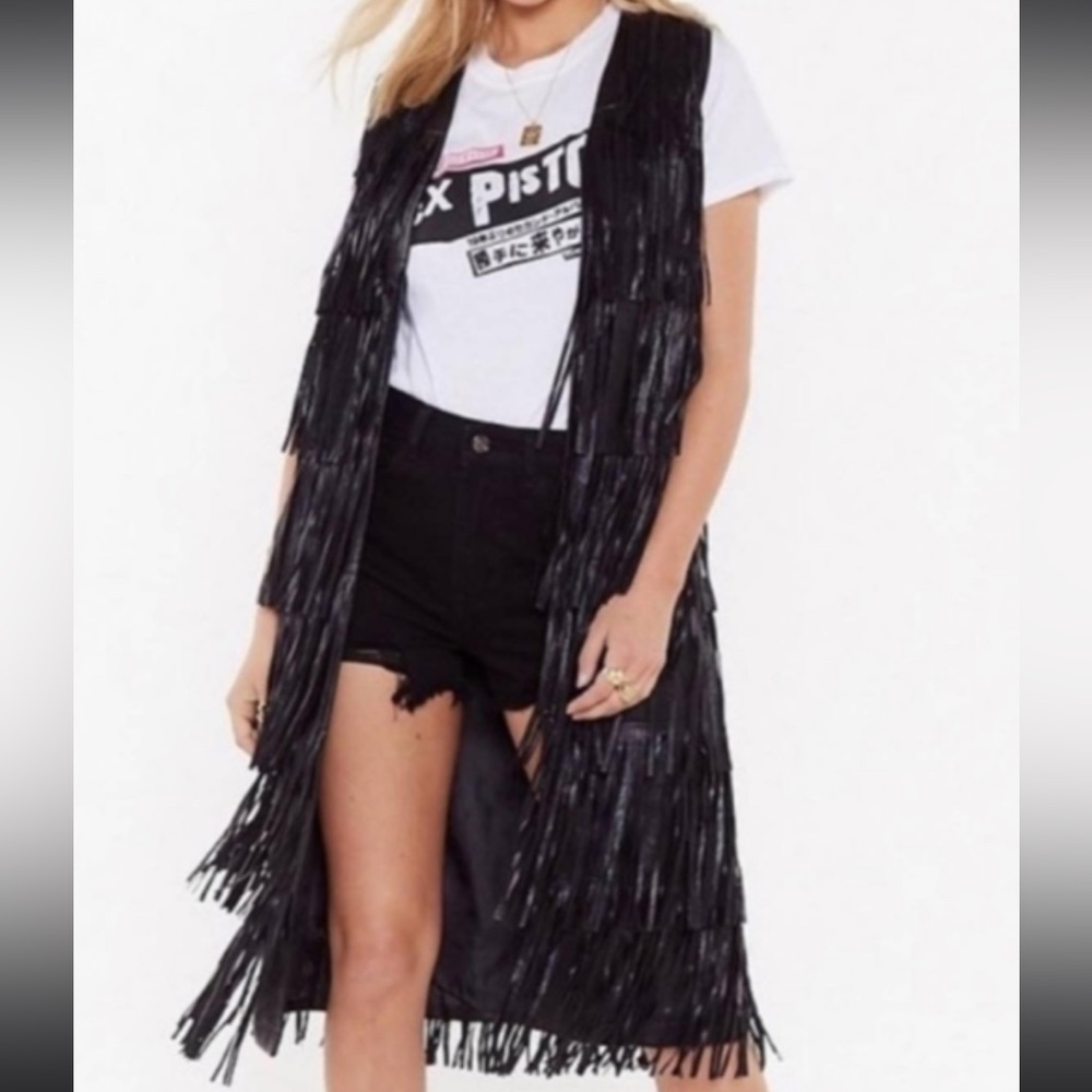 Vegan Leather Calf-Length Fringe Vest